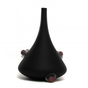 Vase en verre soufflé-Caroline Ouellette-Montréal-POUSSE avec perles- noir