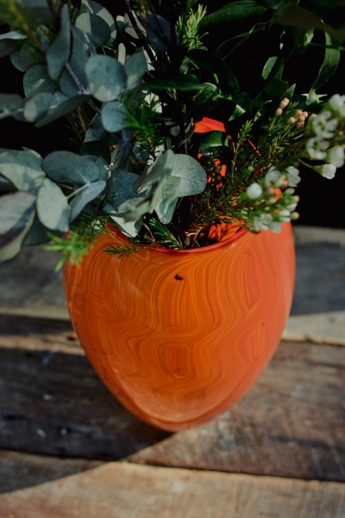 vase en verre soufflé PINCEAU rouge / jaune.  Patrick Primeau / Studio Welmo